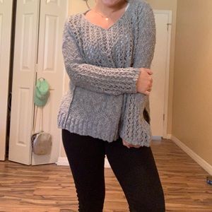 Gray sweater with bell sleeves